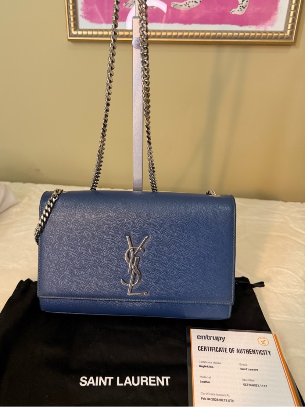 Saint Laurent Grain De Poudre Medium Kate Bag in Blue